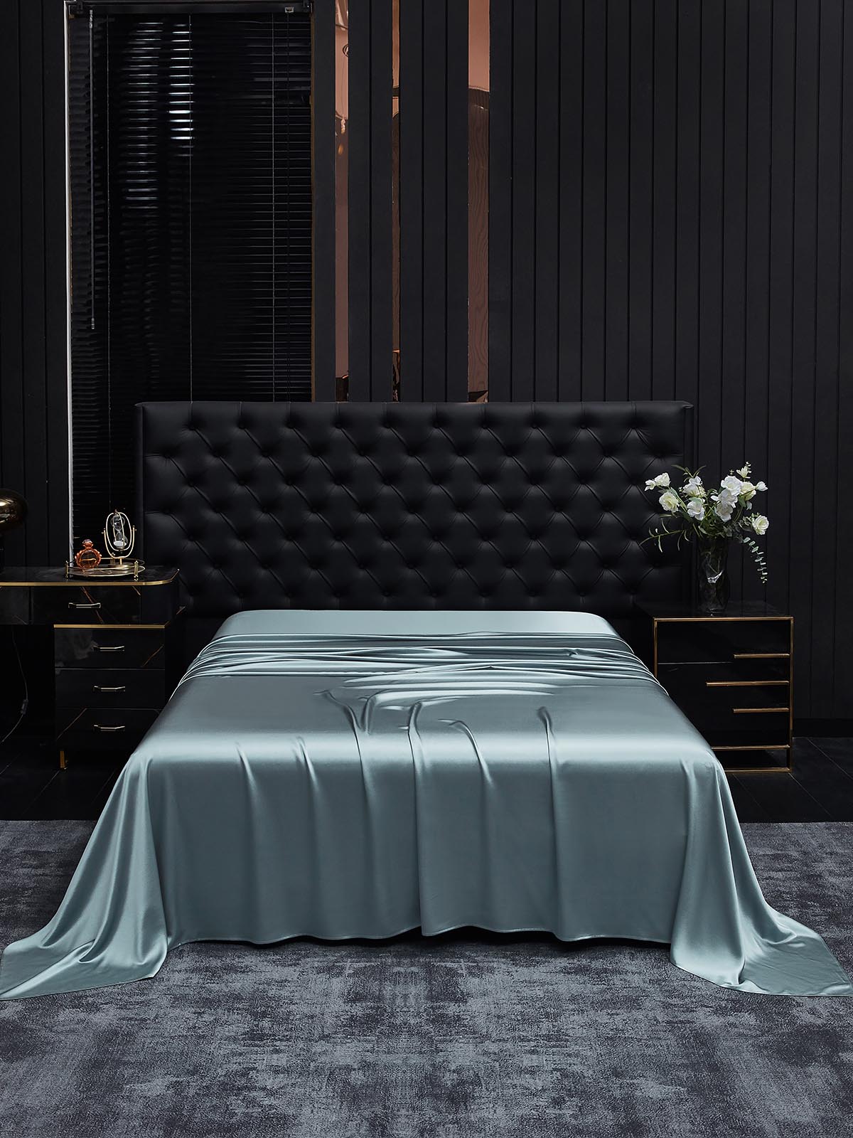 [Graublau] SilkSilky-DE 19Momme Reine Seide Sheet 002