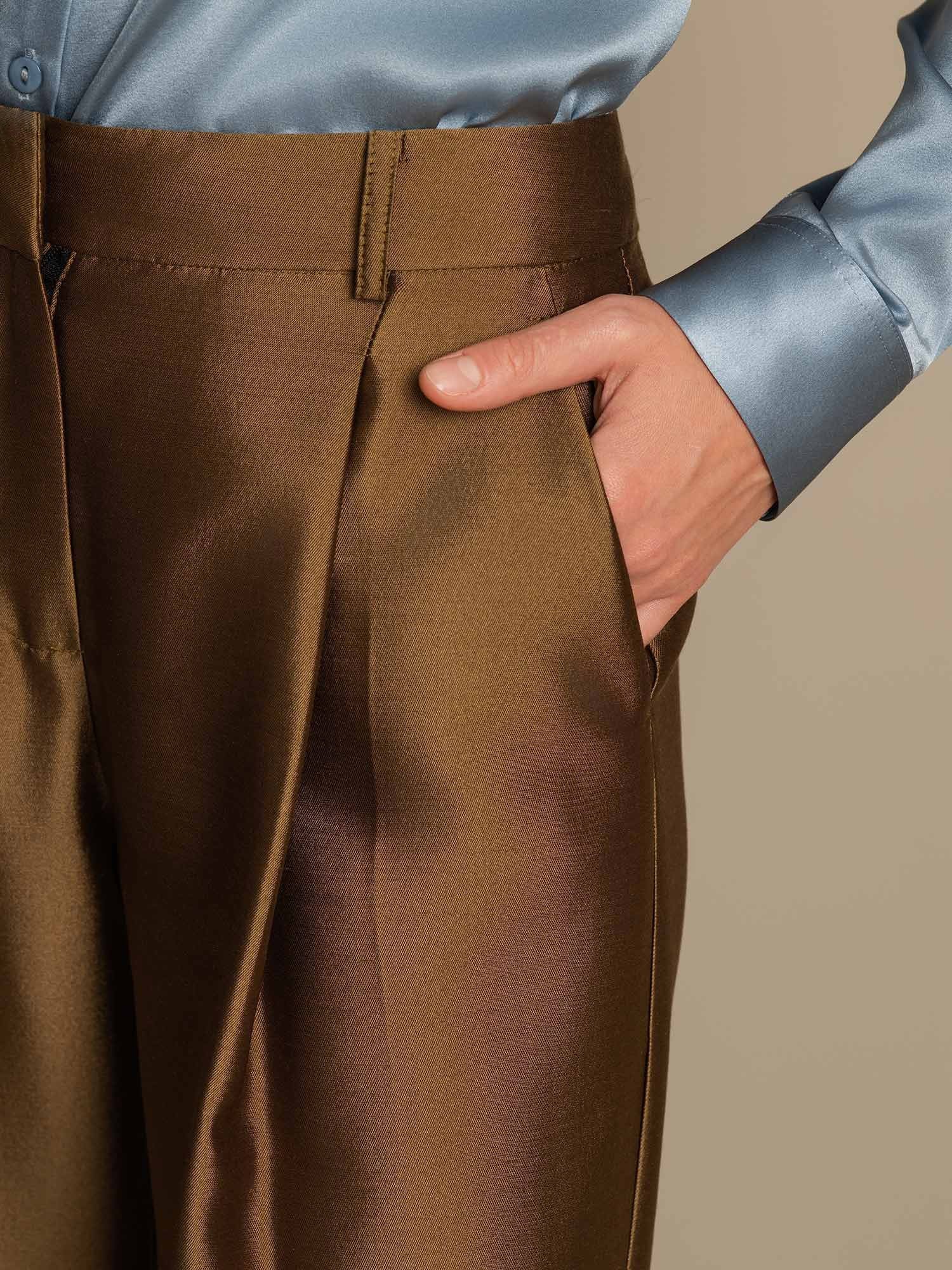 [Bronze] SilkSilky-DE 32Momme Silk-Wool Blend Womens Pants 004,