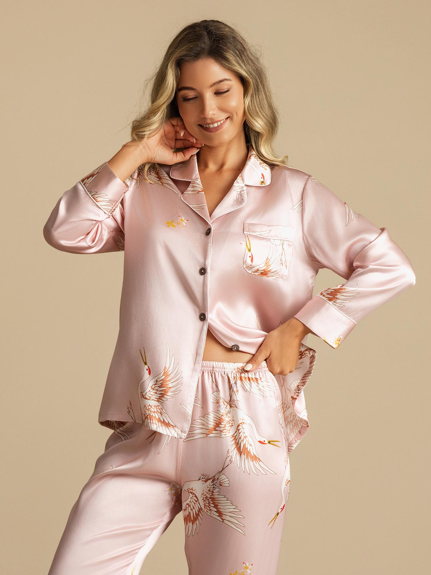 [Rosa] SilkSilky-DE 19Momme Reine Seide Womens Pajamas 006,