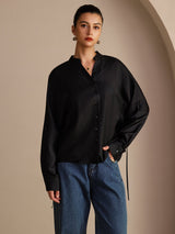 [Schwarz] SilkSilky-DE Long Sleeve Blouse 004
