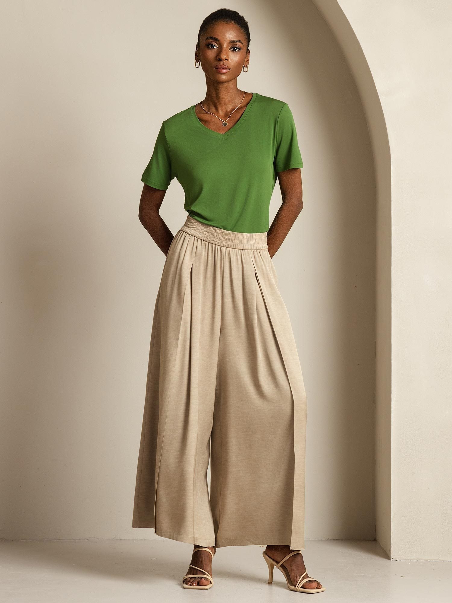 [Tan] SilkSilky-DE 19Momme Seide Womens Pants 009