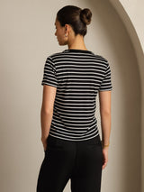 [Schwarzer Streifen] SilkSilky-DE Short Sleeve Crew-Ausschnitt T-Shirt 002