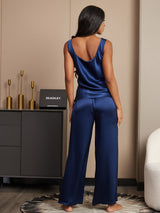 [Dunkelblau] SilkSilky-DE Ärmellos Eckiger Ausschnitt Camisole-Set 002