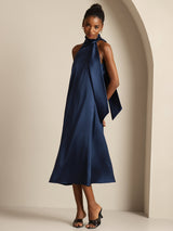 [Dunkelblau] SilkSilky-DE Sleeveless Tie Neck Kleider 003