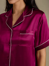 [Fuchsie] SilkSilky-DE Short Sleeve Notch-Kragen Damen Pyjamas 004