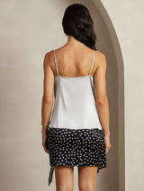 [Silber] SilkSilky-DE Spaghetti Strap Cowl Neck Cami Top 002