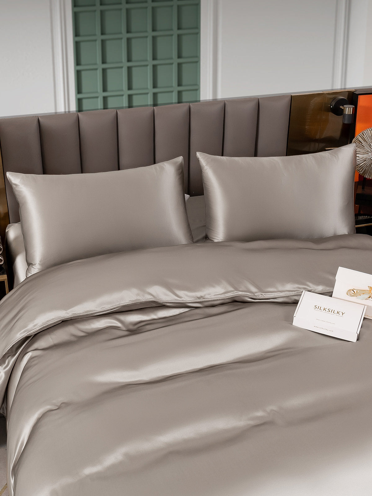 [Grau] SilkSilky-DE 25Momme Reine Seide Bedding Set 006