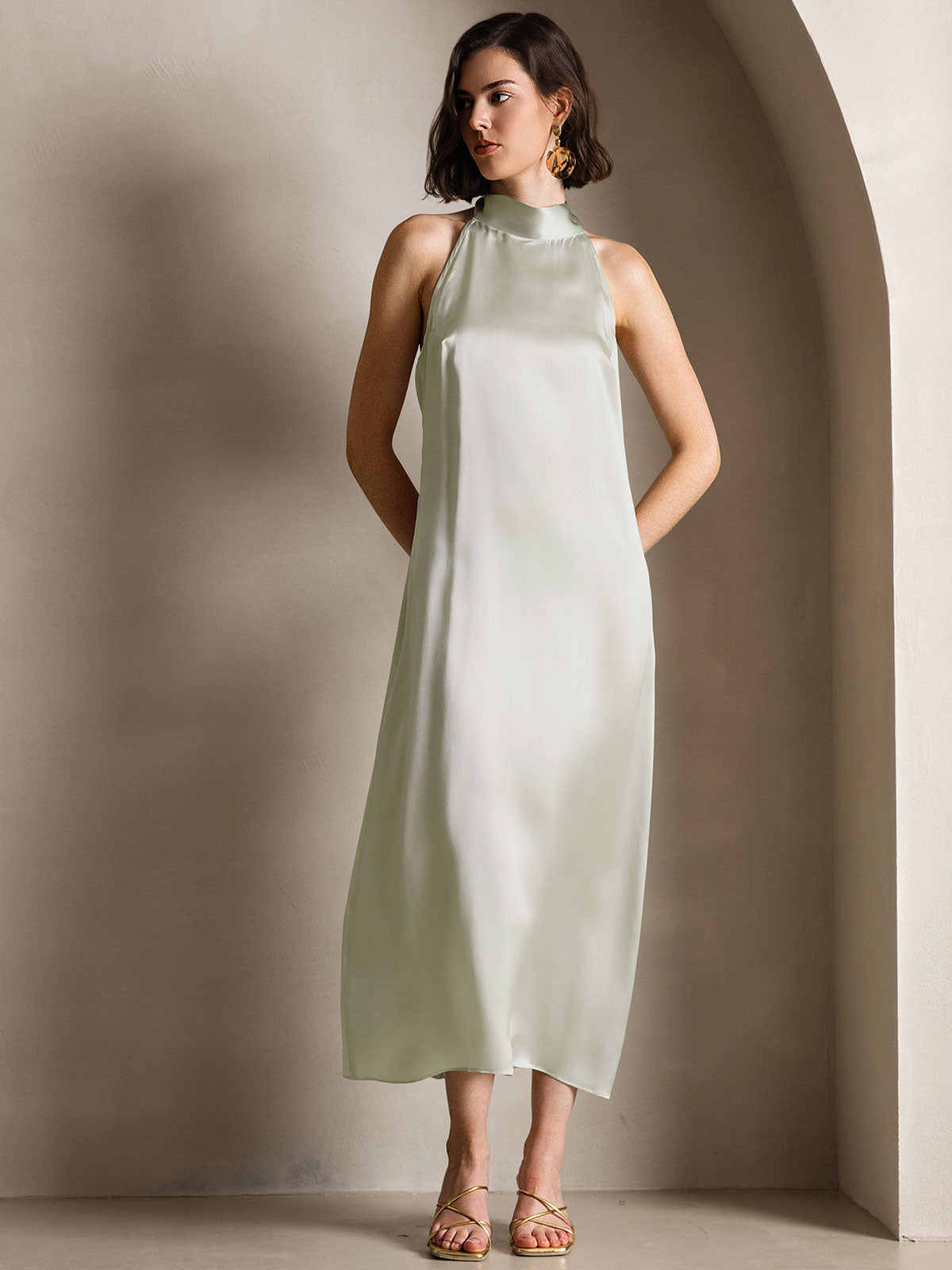 [Hellgrün] SilkSilky-DE 19Momme Seide Dress 004