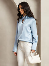[Graublau] SilkSilky-DE 19Momme Seide Womens Shirt 007