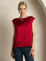 [Rotwein] SilkSilky-DE Cap Sleeve Round Neck T-Shirt 004