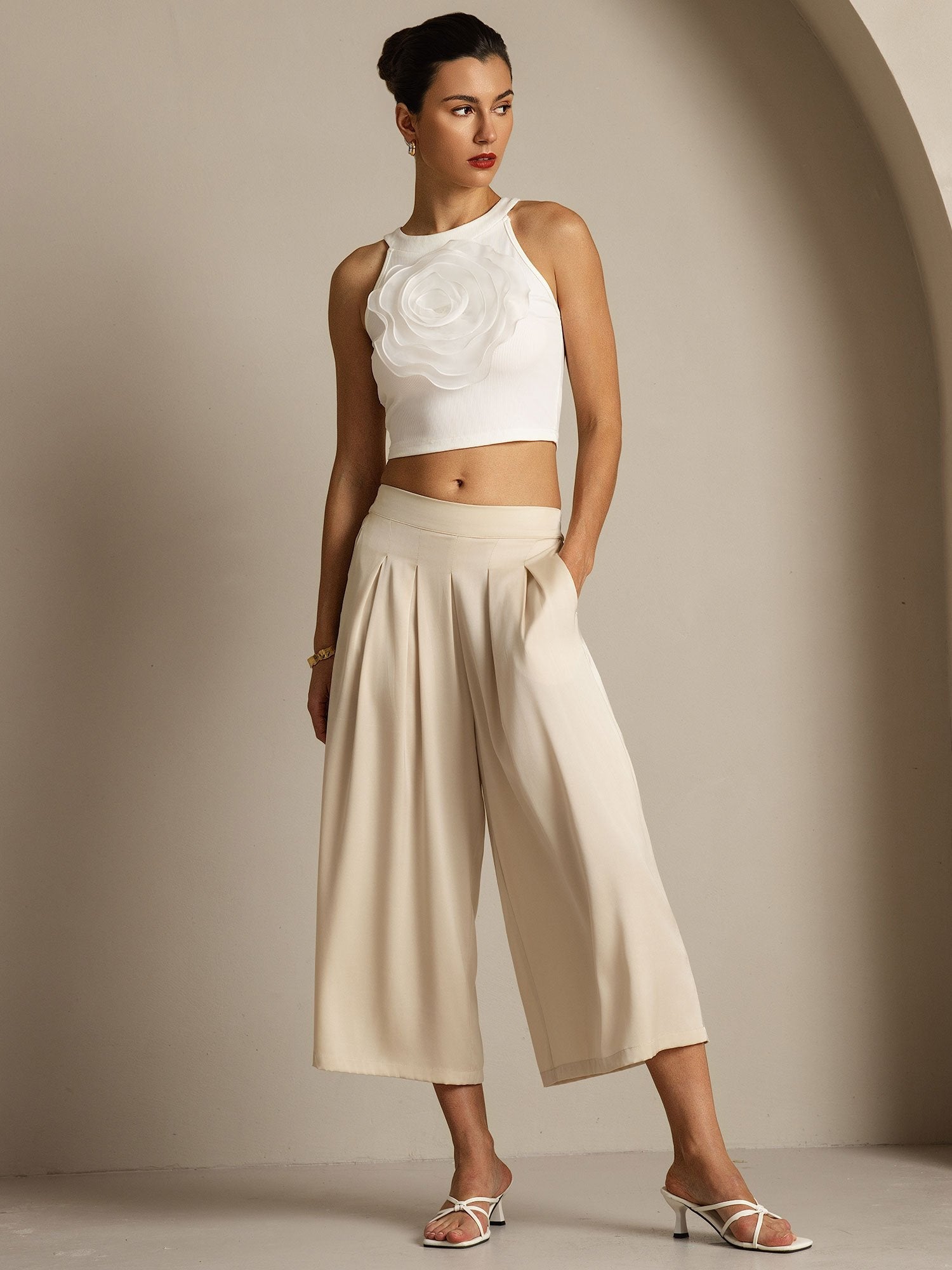 [Beige] SilkSilky-DE 19Momme Seide Womens Pants 007