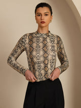 [Snakeskin] SilkSilky-DE Langärmelig Mock-Ausschnitt T-Shirt 004