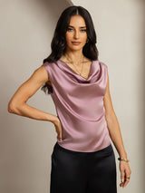 [Blasses Mauve] SilkSilky-DE Cap Sleeve Cowl Neck T-Shirt 004