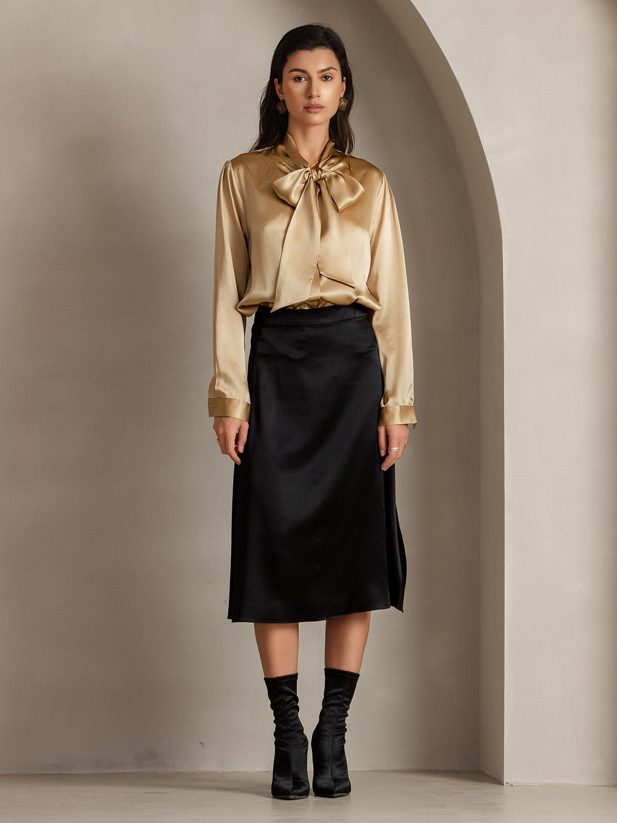 [Schwarz] SilkSilky-DE 19Momme Seide Skirt 003