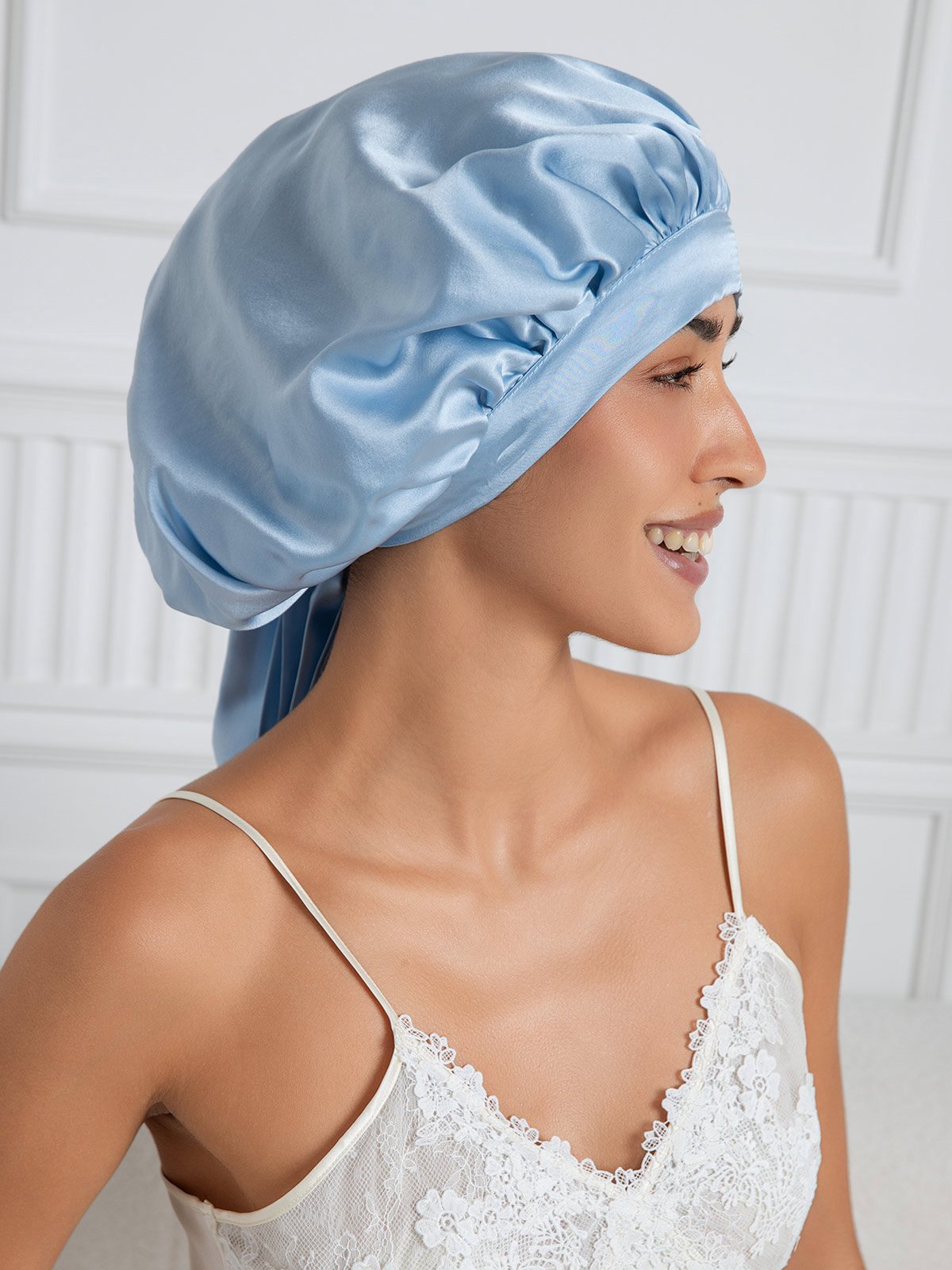 SilkSilky-DE Reine Seide Sleep Cap Hellblau 005