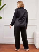 [Schwarz] SilkSilky-DE Langärmelig Damen Pyjamas Große Größen 002