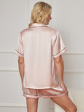 SilkSilky DE Reine Seide Kurzärmelig Revers Damen Pyjamas Rosa 002