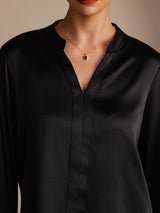 [Schwarz] SilkSilky-DE Long Sleeve Damenblusen 004