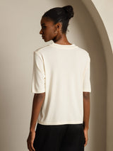 [Beige] SilkSilky-DE Half Sleeve Crew-Ausschnitt T-Shirt 002