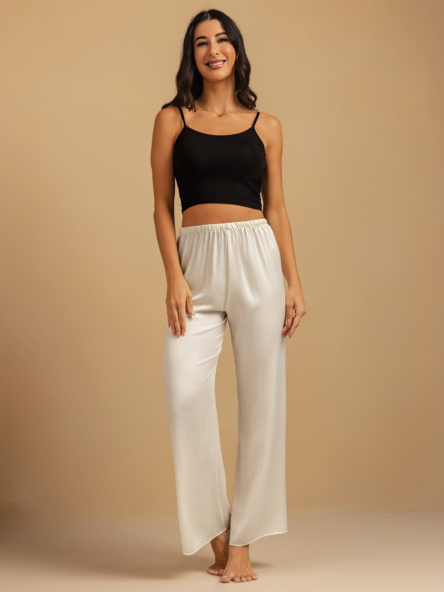 [Weiß] SilkSilky-DE 19Momme Seide Womens Sleep Bottoms 006,