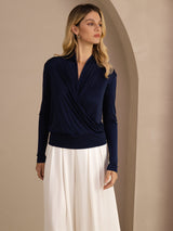 [Dunkelblau] SilkSilky-DE Long Sleeve Damenblusen 001