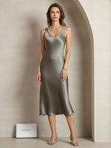 [Graugrün] SilkSilky-DE Sleeveless Kleider 001
