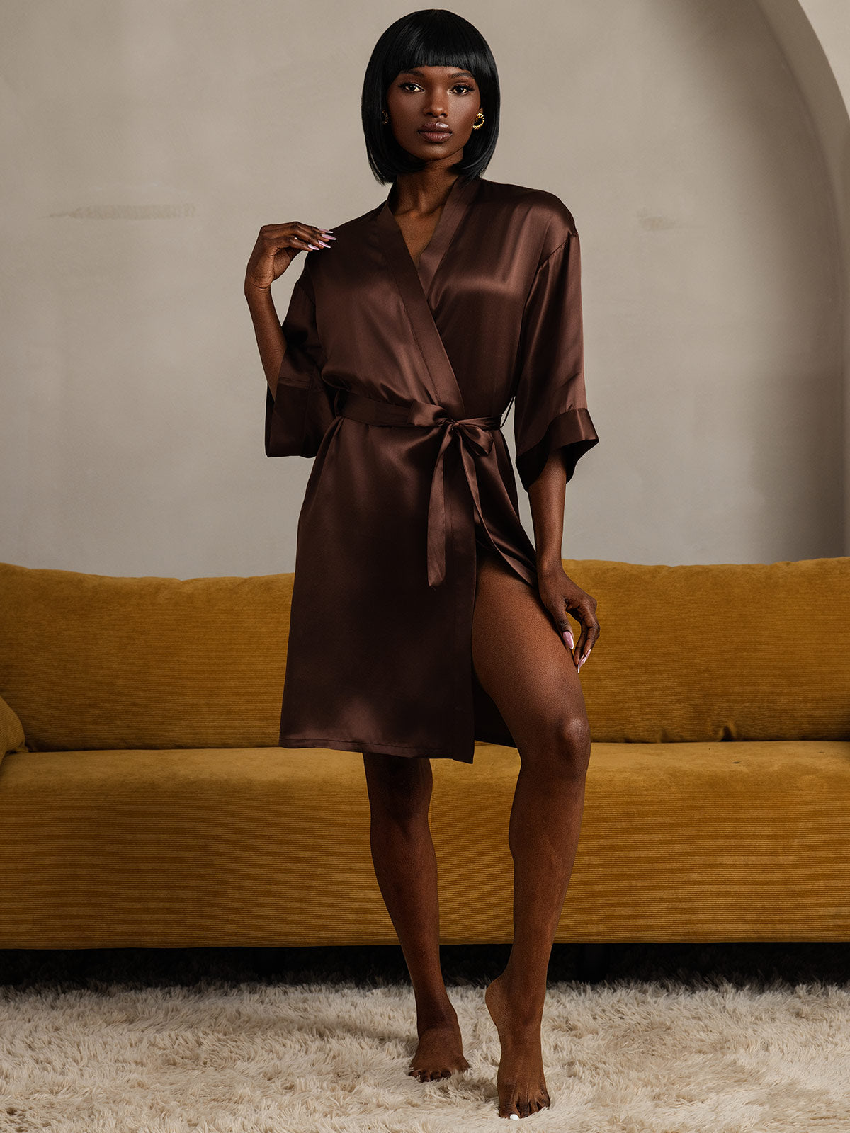[Kaffee] SilkSilky-DE Reine Seide Womens Robe 009