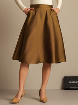 [Bronze] SilkSilky-DE 32Momme Silk-Wool Blend Skirt 001