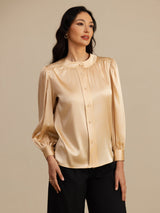 [Champagner] SilkSilky-DE 19Momme Long Sleeve Round Neck Bluse 003