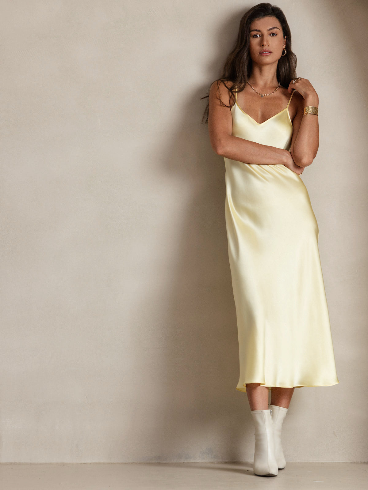 [Hellgelb] SilkSilky-DE Reine Seide Nightgown 005