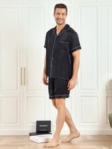 [Schwarz] SilkSilky-DE Short Sleeve Notch-Kragen Herren Pyjamas 004
