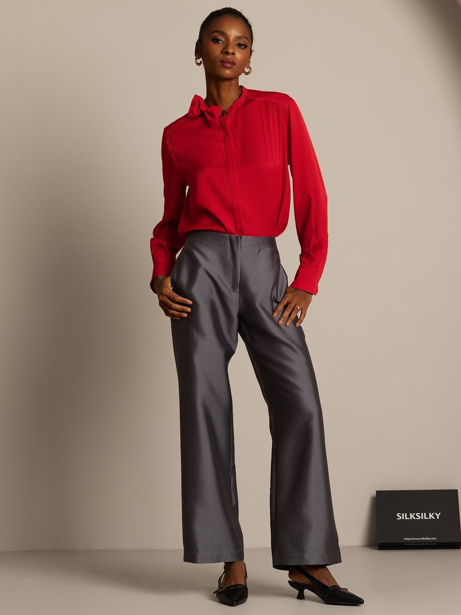 [Grau] SilkSilky-DE 32Momme Silk-Wool Blend Womens Pants 005,