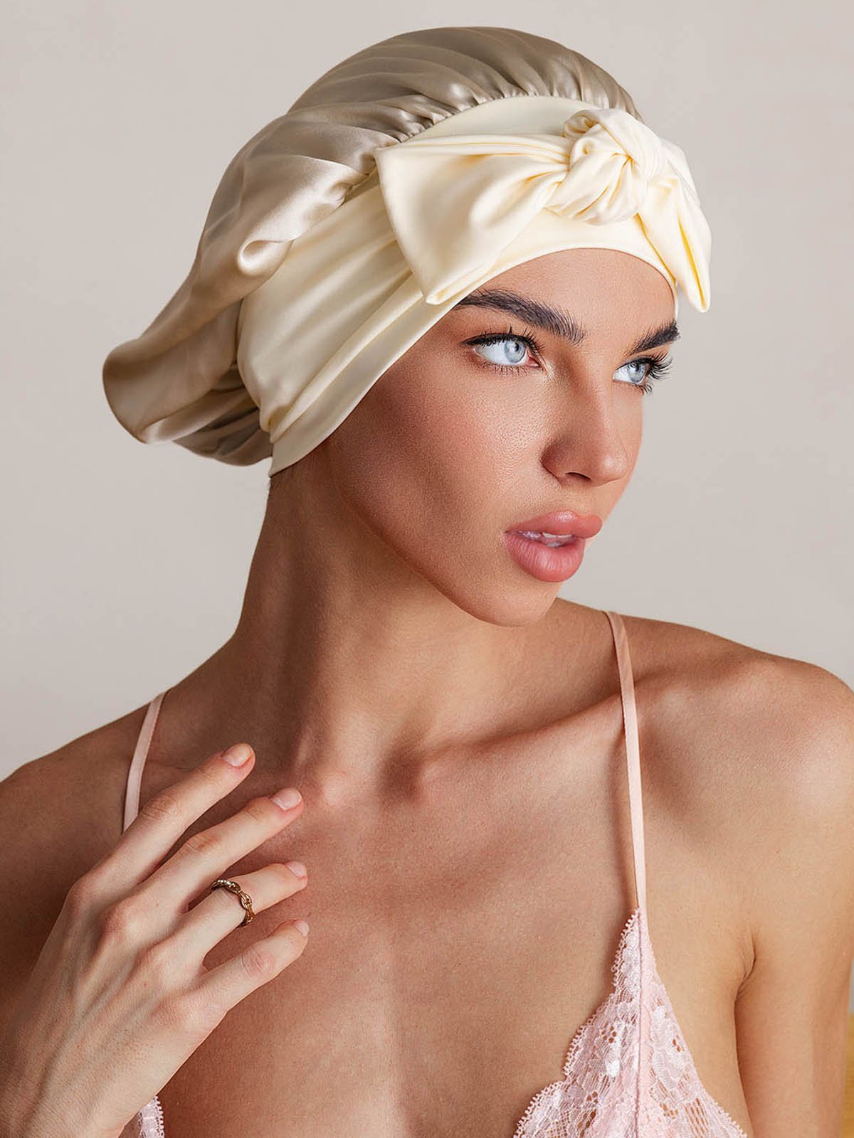 [Beige] SilkSilky-DE Reine Seide Sleep Cap 004