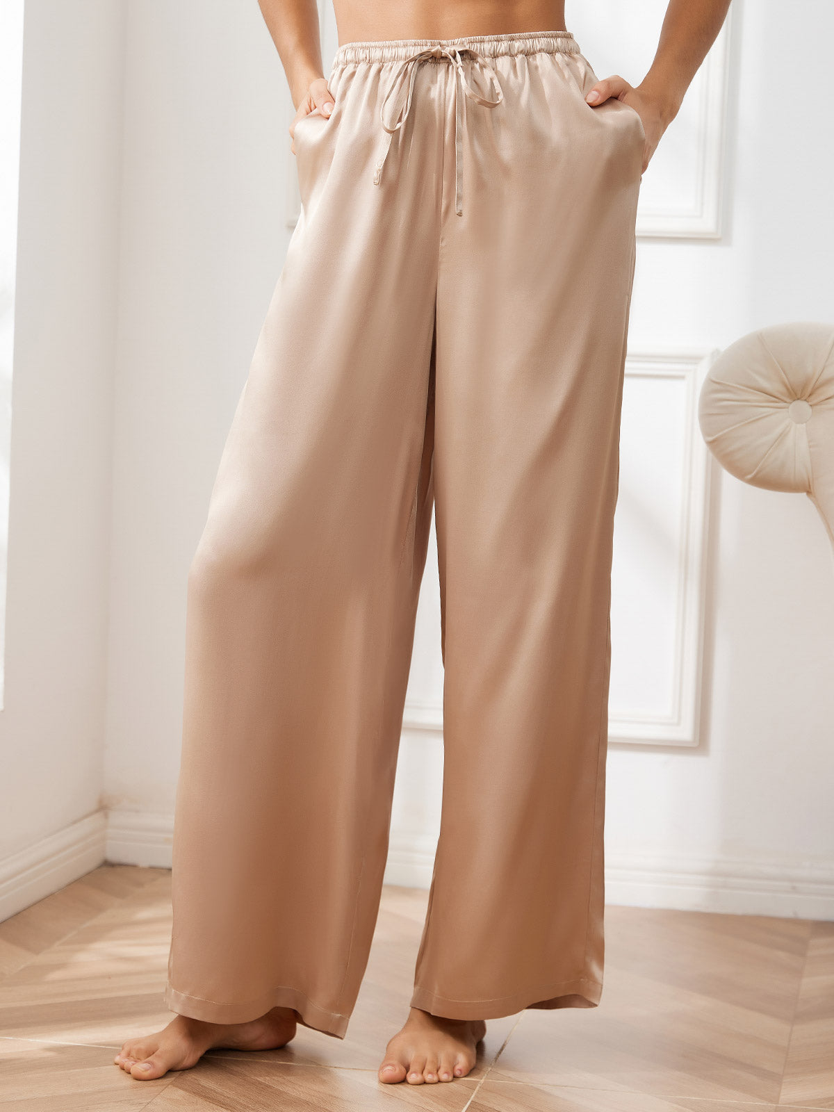 [Champagner] SilkSilky-DE Reine Seide Womens Pants 003