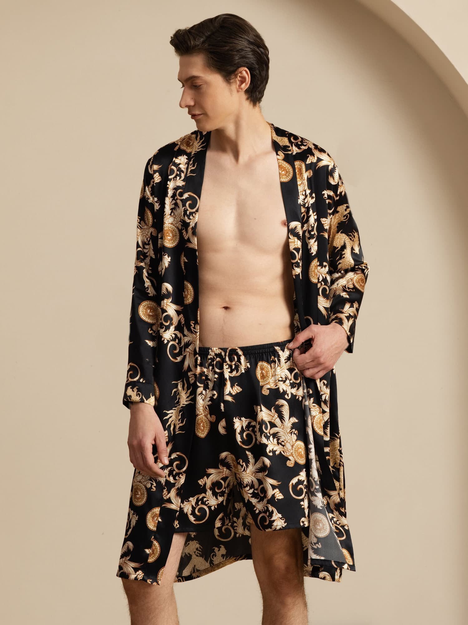 [Schwarzer Drache] SilkSilky-DE Long Sleeve Herren Pyjamas 002