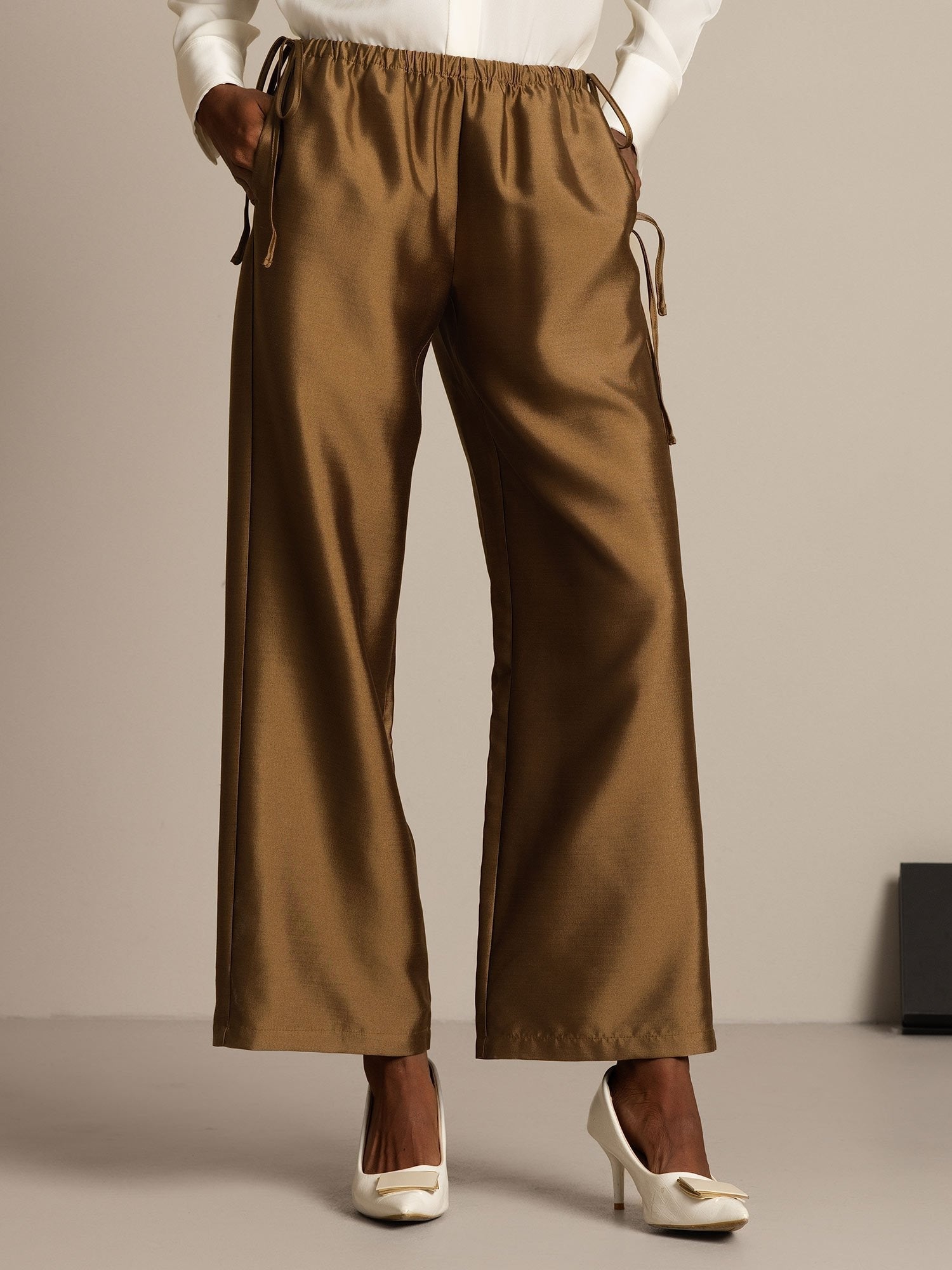 [Bronze] SilkSilky-DE 32Momme Silk-Wool Blend Womens Pants 001,