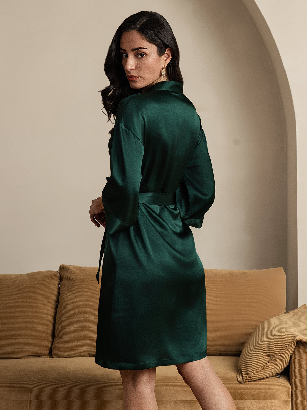 [Dunkelgrün] SilkSilky-DE Reine Seide Womens Robe 002