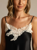 [Schwarz] SilkSilky-DE Spaghettiträger V Ausschnitt Camisole-Set 004