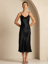 [Schwarz] SilkSilky-DE Sleeveless V Neck Kleider 001