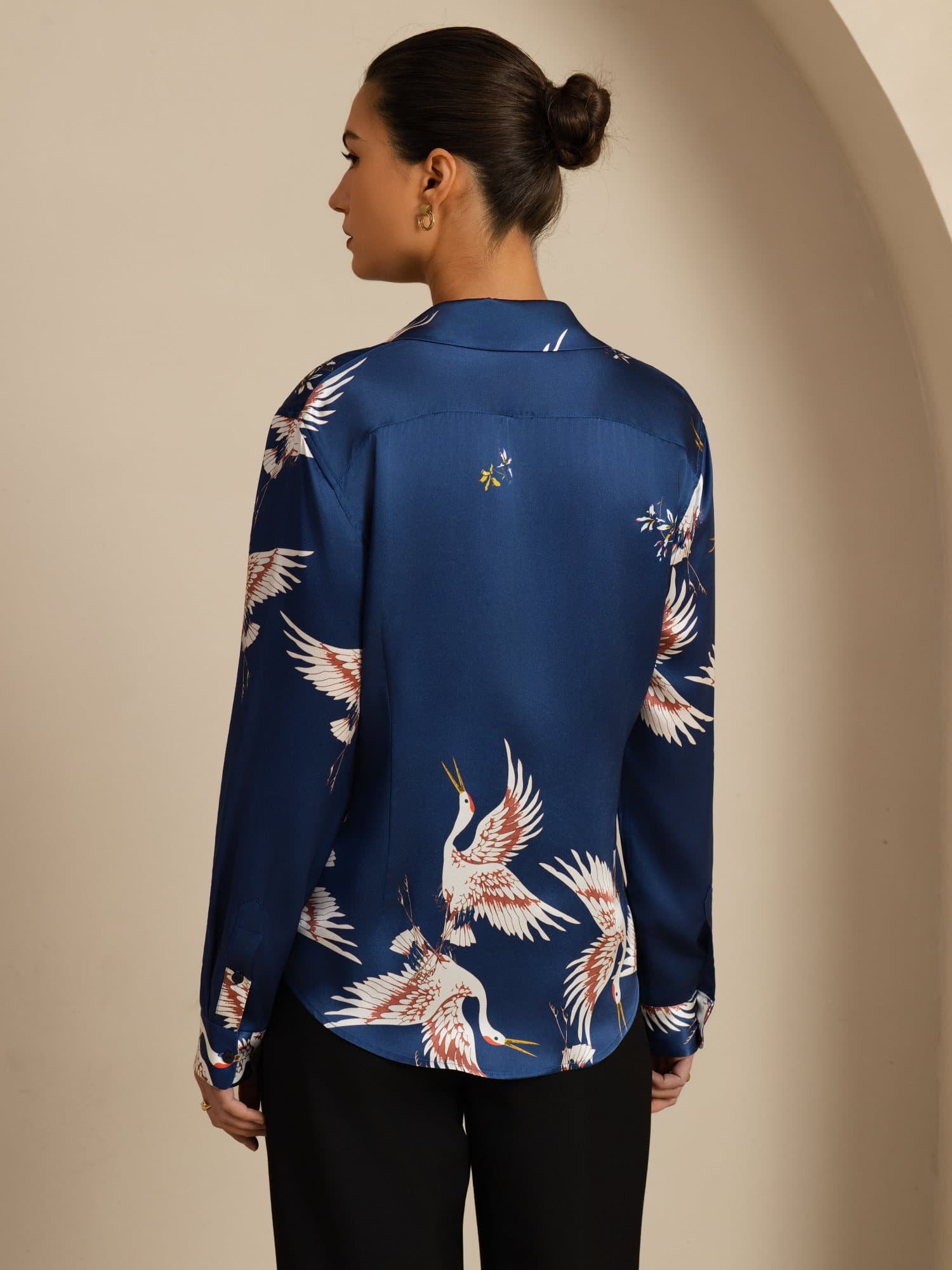 [Dunkelblau] SilkSilky-DE Long Sleeve Lapel Collar Damenhemd 002