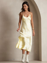 [Hellgelb] SilkSilky-DE Sleeveless V Neck Kleider 006