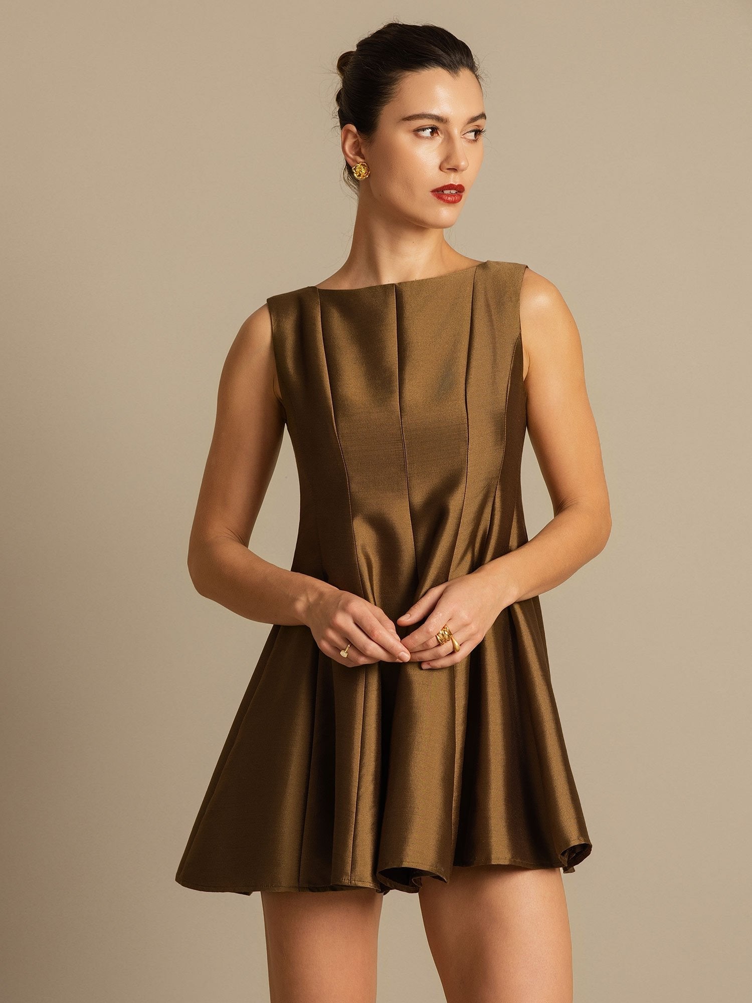 [Bronze] SilkSilky-DE 32Momme Silk-Wool Blend Dress 008,
