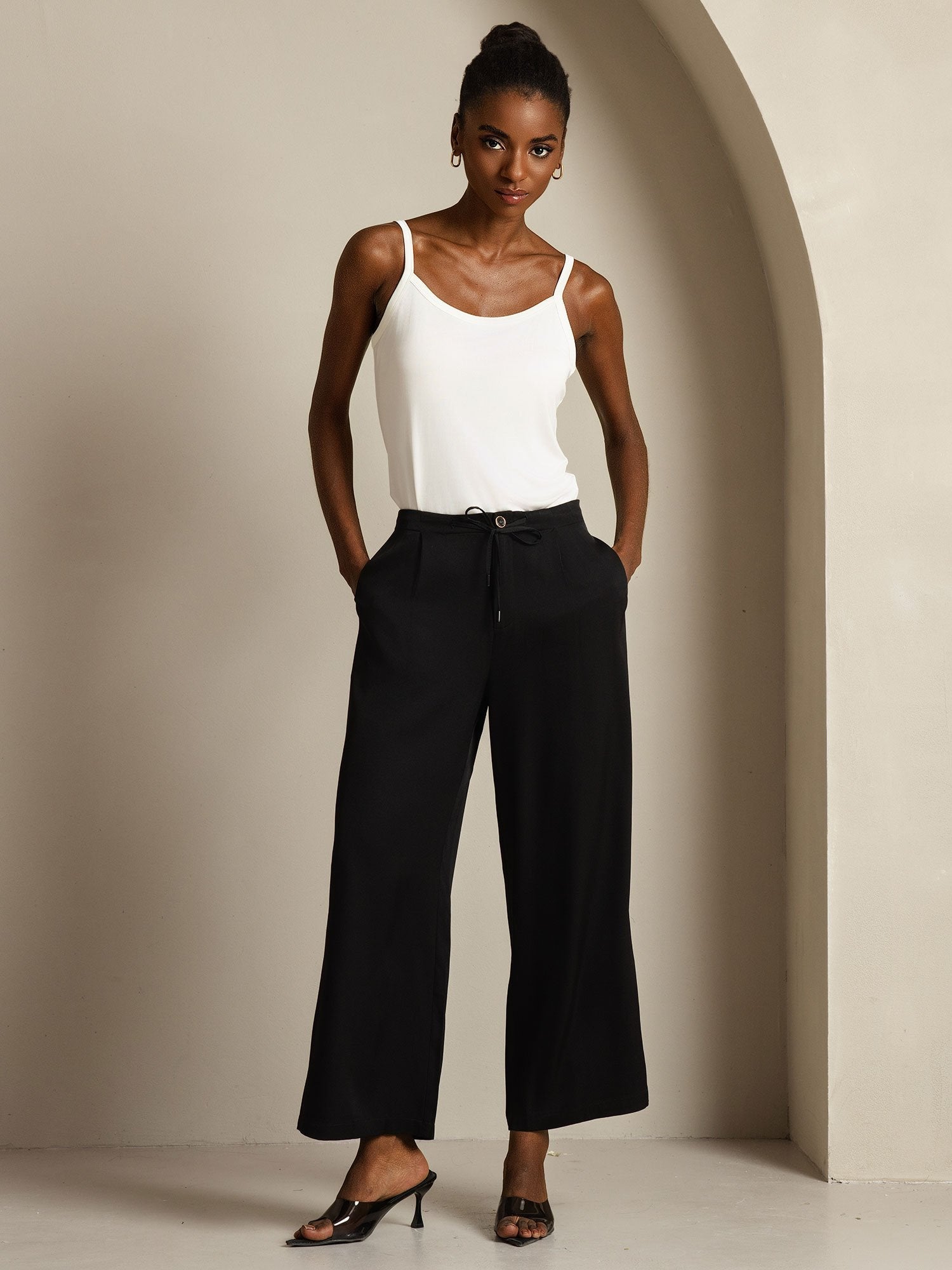 [Schwarz] SilkSilky-DE 19Momme Seide Womens Pants 006
