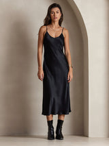 [Schwarz] SilkSilky-DE Sleeveless V Neck Kleider 005