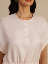 [Rosa] SilkSilky-DE 18Momme Kappenärmel Henley-Ausschnitt Kleider 004