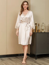 [Elfenbeinfarbe] SilkSilky-DE Reine Seide 3/4-lange Ärmel Womens Robe 004