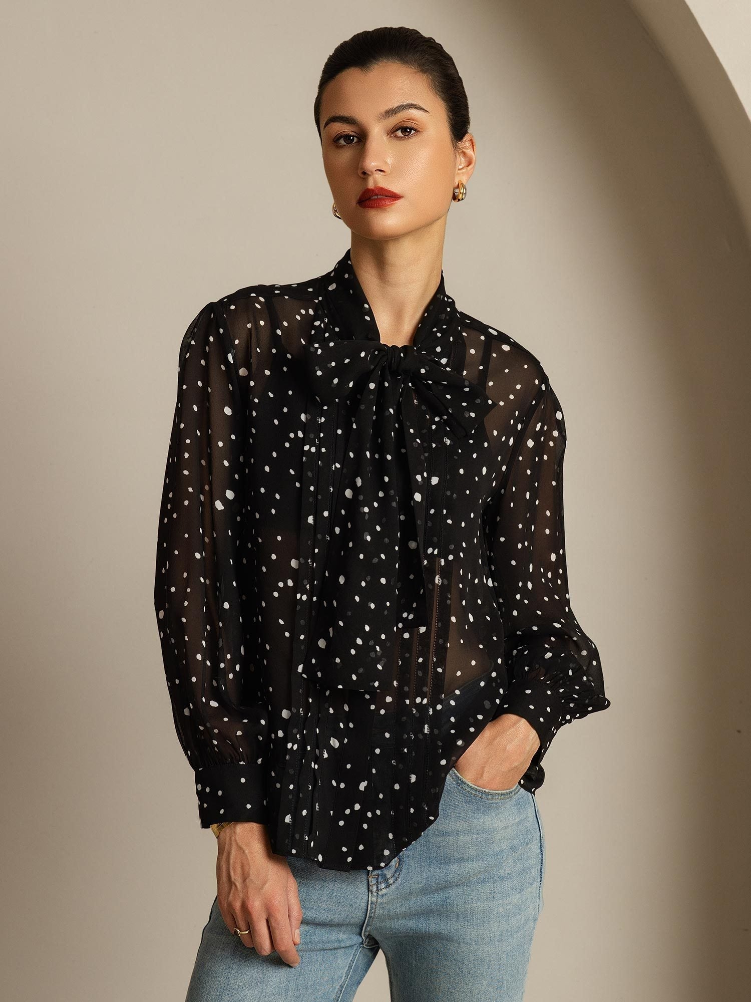 [Punktmuster] SilkSilky-DE Reine Seide Womens Shirt 006