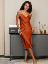 [Karamell] SilkSilky-DE Sleeveless V Neck Kleider 004