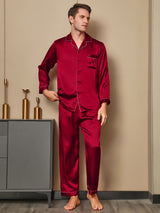 [Rot] SilkSilky-DE Long Sleeve Notch-Kragen Herren Pyjamas 003