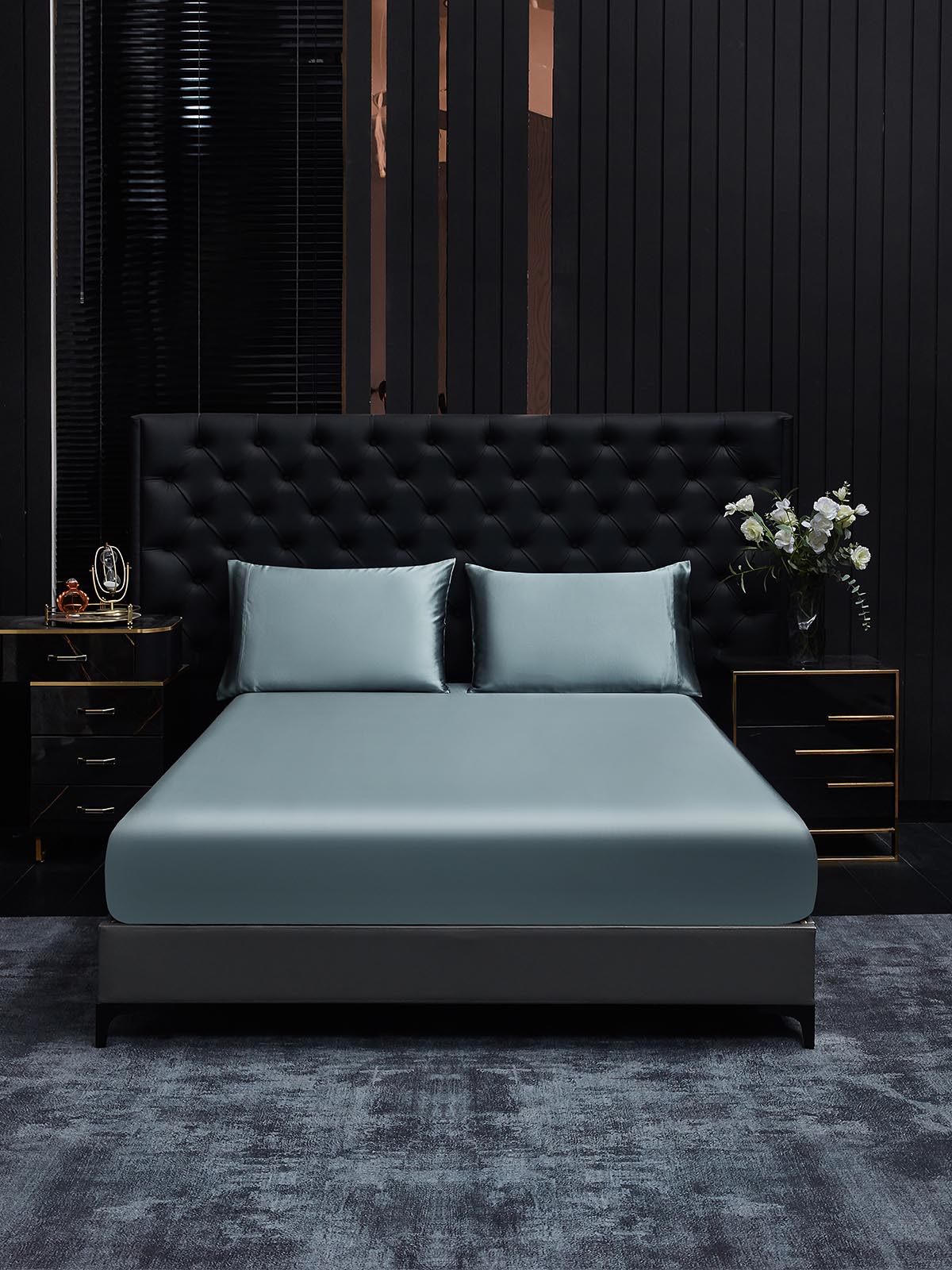[Graublau] SilkSilky-DE 22Momme Reine Seide Bedding Set 001